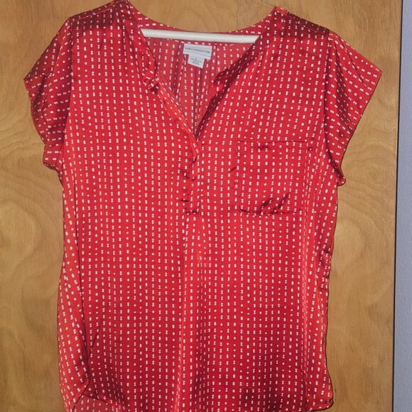 L Liz Claiborne White Spotted Red Blouse - Picture 1 of 4